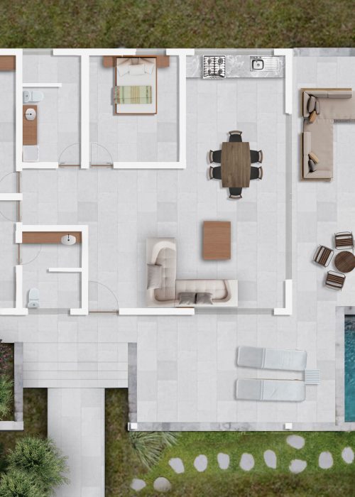 3 BR Bungalow-Floorplan w Pool